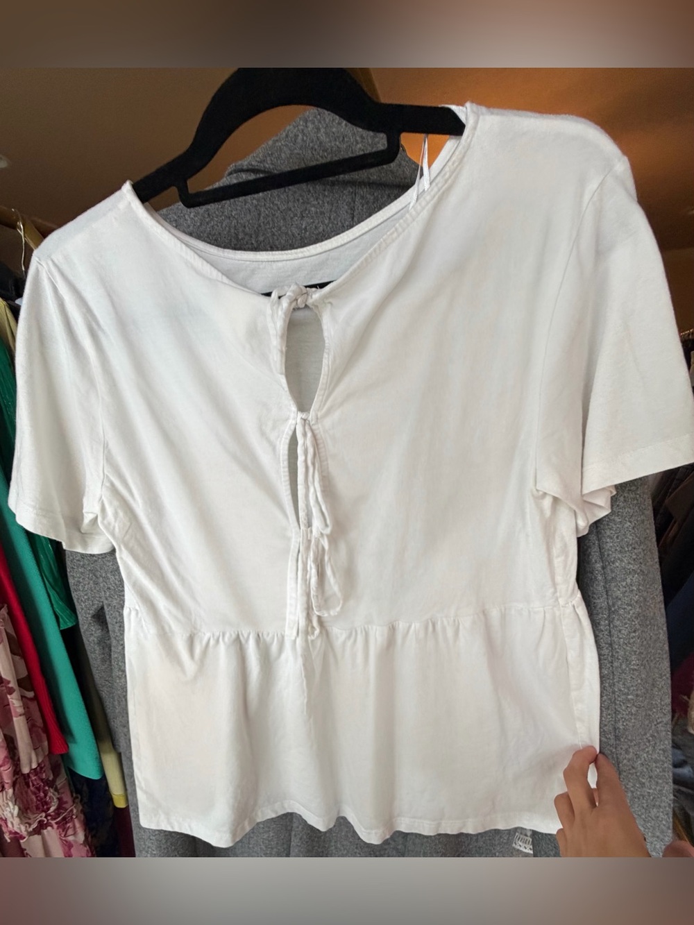H&M White Tie-Back Peplum short sleeve cotton Top